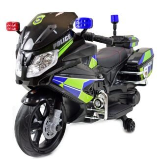 VENTA MOTO PATRULLERA POLICIA 12V PARA NIÑOS, ASIENTO CUERO, RUEDAS GOMA,  INDA218-LEG6951274
